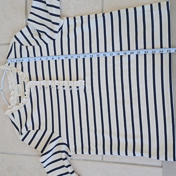 SÉZANE Gael Marienere Ecru Navy Ruffle Edge Button Front Pullover Top XL EUC - Picture 11 of 11